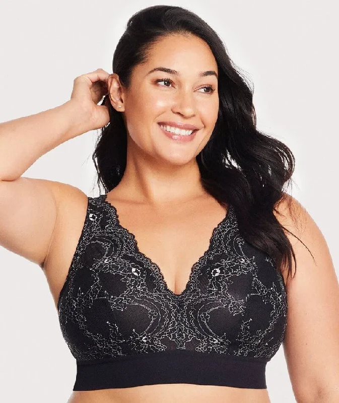 moisture wicking convertible brasGlamorise Bramour Lexington Lace Plunge Wire-Free Bralette - Black