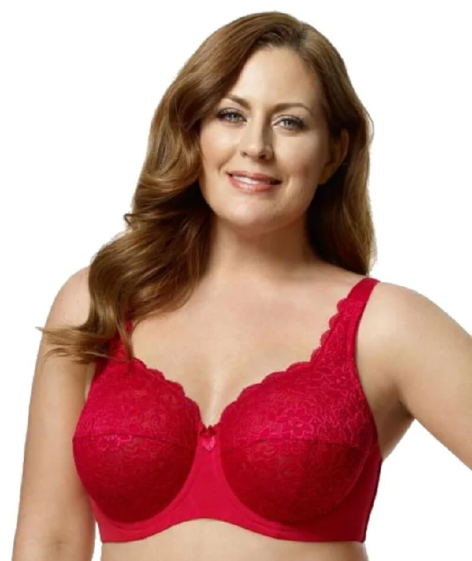 balconette bras for a sexy necklineElila Full Coverage Stretch Lace Underwired Bra - Red