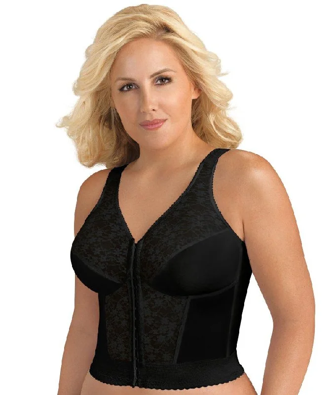 push up bras for enhanced cleavageExquisite Form Fully Front Close Wire-Free Longline Posture With Lace Bra - Black