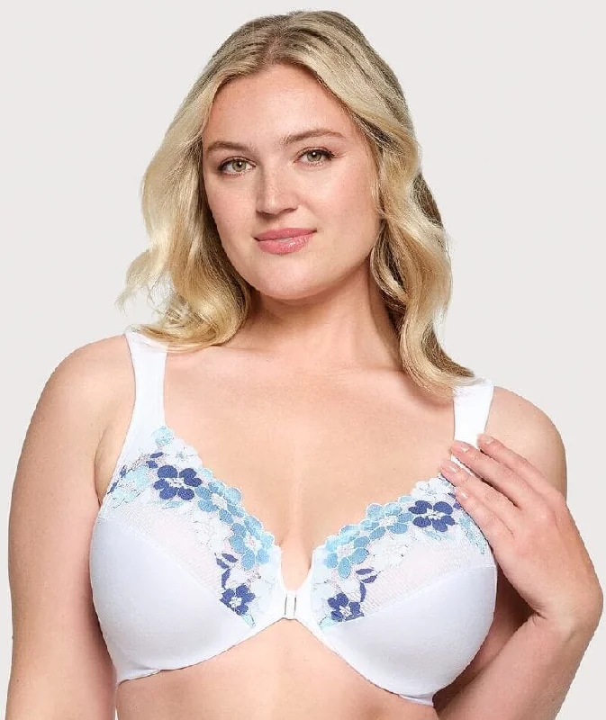 seamless bras for invisible under clothesGlamorise WonderWire Front-Closure Cotton Bra - White