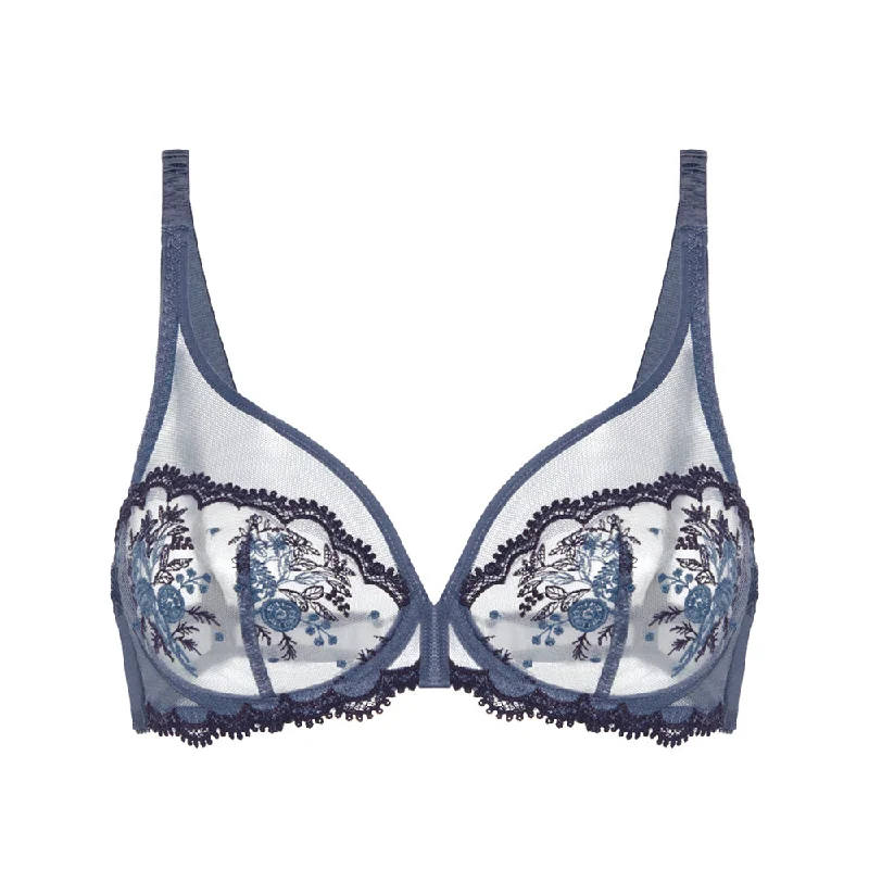 minimizer plus size bras for curvy figuresIntrigue Cinder Blue Plunging Underwired Bra