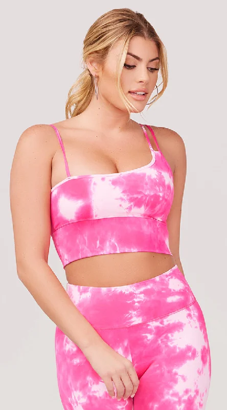 plunge push up bras for a bold lookPink Tie Dye Sports Bra