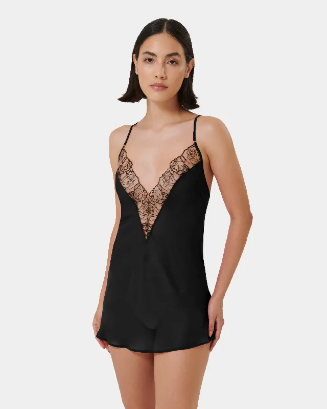 plunge wireless bras for a natural lookRosalie Short Chemise Black/Sheer