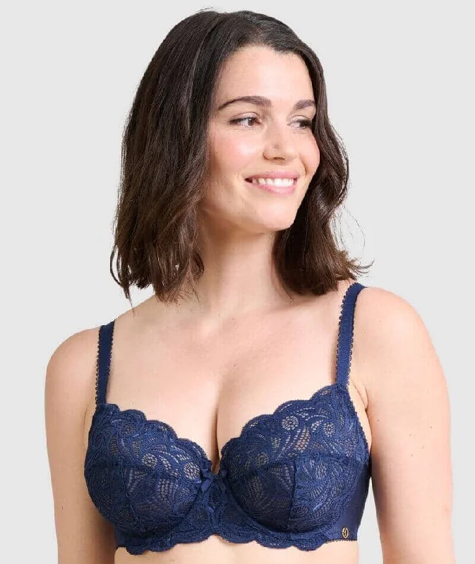 wireless bras for a natural feelSans Complexe Ariane Full Cup Underwired Lace Bra - Marine Blue