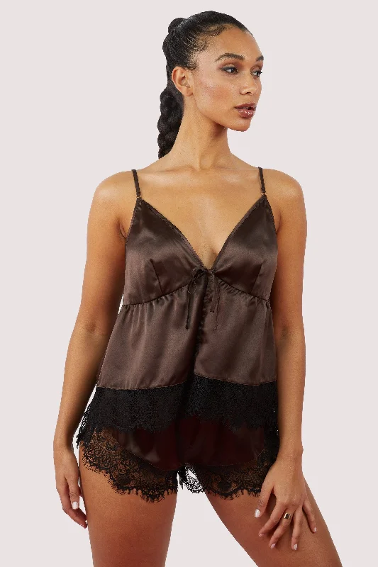 strapless lace bras for formal eventsAlaia Chocolate Brown Caged Cami Pyjama Top & Shorts