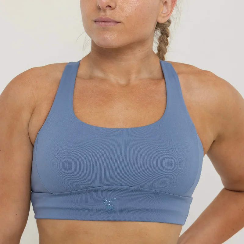 water - resistant women sport bra for water sportsUnstoppable Sports Bra Blue