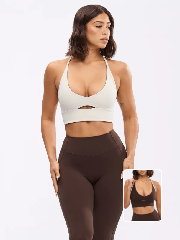 anti - chafing women sport bra for comfort during exerciseReversible Nubre Crop - Bone and Cold Brew