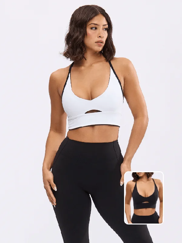 seamless women sport bra for smooth under clothesReversible Nubre Crop - Onyx Black and White